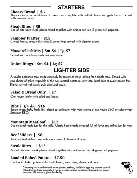 bigfoot grille menu